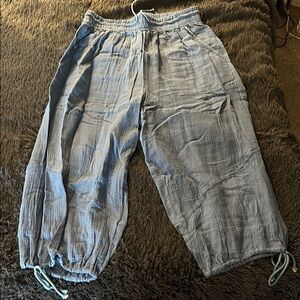 Casual Light Blue Drawstring Pants